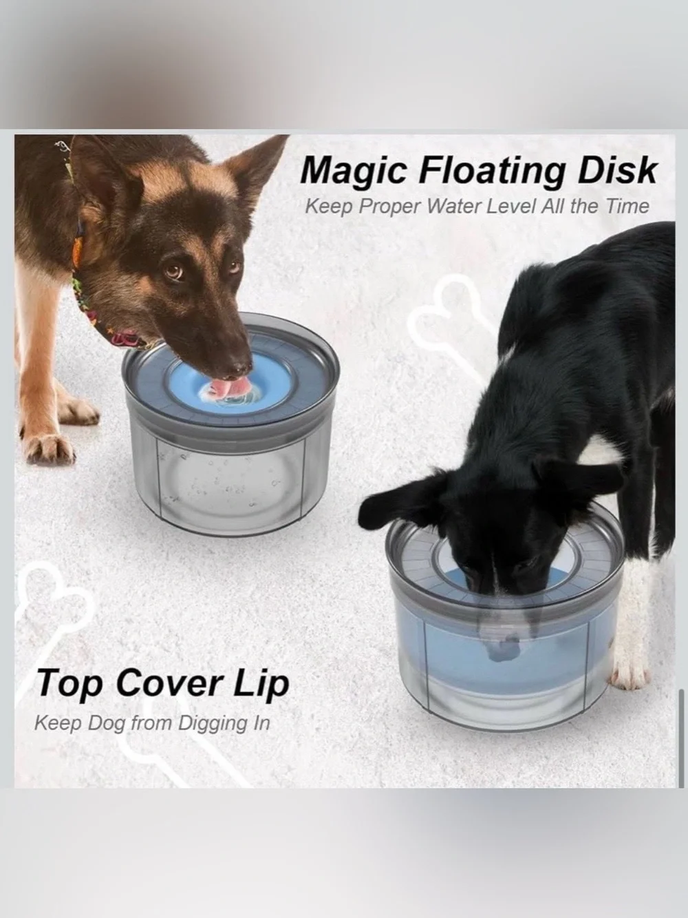 Spill Proof Water Bowl for Dogs-1 Gallon, Anti-Digging & BPA-Free 3.8L Large Cap
